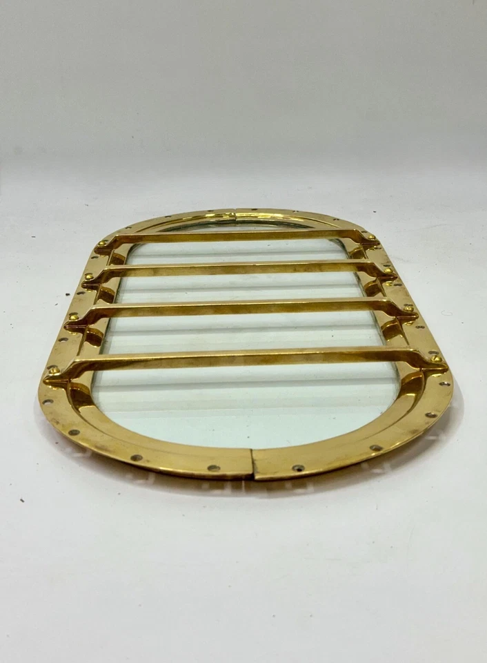 Antiguo ojo de buey ventana de latón de salvamento de barco pesado decoración de pared marítima Foto 4 de 4