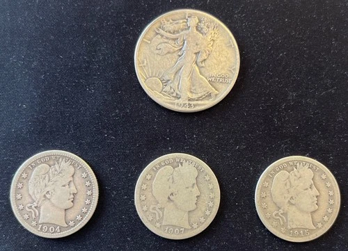 Walking Liberty Half Dollar AND 3 Barber Quarters 90% Silver