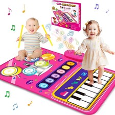 Toys for 1 Year Old Girl Gifts: Baby Piano Mat Toddler Compact, Rose Red