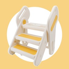   Children Foldable Footstool Hand Washing Ladder Baby Convenient Stair w/ Light