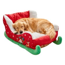 Christmas Dog Bed Plush Christmas Sleigh Pet Bed Anti-Slip Puppy