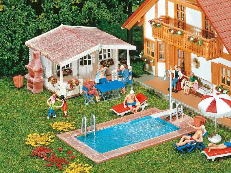 FALLER 180542 piscine miniature et cabane de jardin pour diorama HO 1/87
