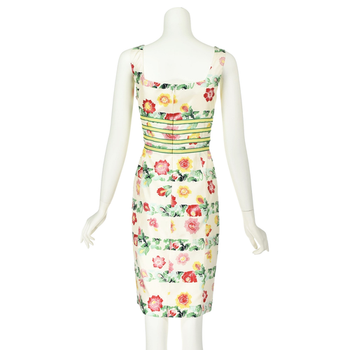 OSCAR DE LA RENTA 2011 Ivory Silk Faille Sheath Dress with Colorful Flowers SZ 8 - Picture 7 of 9