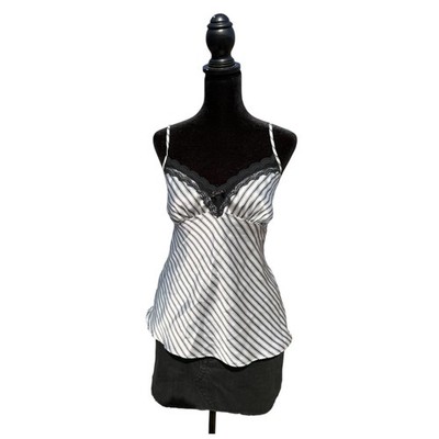 Linea Donatella lace trim satin cami mesh spaghetti strap tank top striped