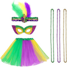6 Pcs Mardi Gras Accessory Set Sequin Mardi Gras Mask Faux Feather Headband Bead