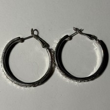 Kids Silver Tone Hoops Crystal Baguette Channel Set Earrings 1" Sparkle