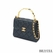 CHANEL Matelasse Coco Handle 2Way Chain Shoulder Bag Black Flap Top Handle Bag