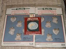 Vtg Set of 2 Bucilla Ornament Kits  1 Extra Ivory, Felt,Sequins,Bead