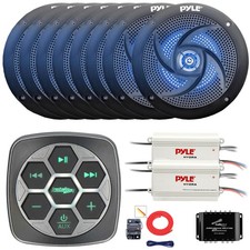 Metra Bluetooth Controller, 8x 4" Blue LED Boat Speakers, 2x Amp, Splitter, Kit