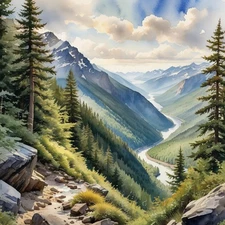 Realistic Landscape Eagle's Mountain Pass View Canvas Wall Art Picture