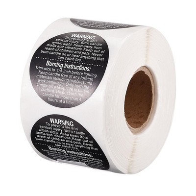 1.5'' Candle Warning Labels Jar Container Stickers Roll Black 500 Pieces
