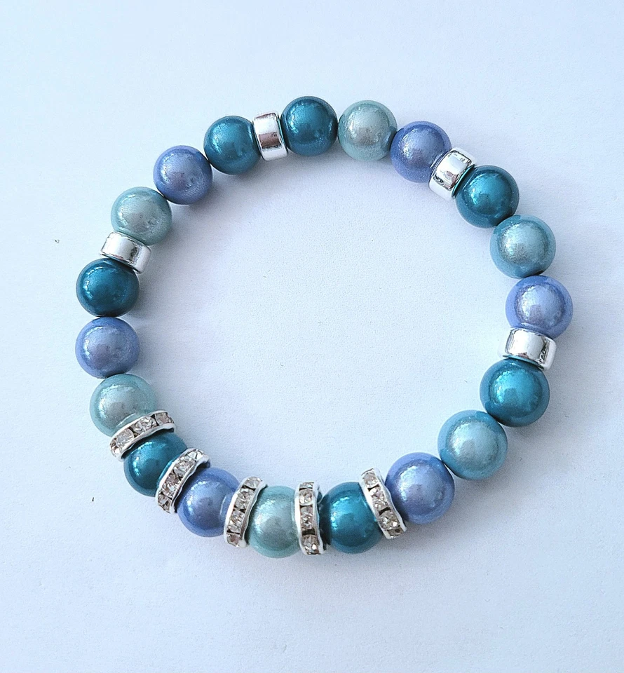 Sylvie's Magic 3 D Perlen Armband, 19 cm,  Türkis Blau , Silber dehnbar /0129 - Bild 4 von 4