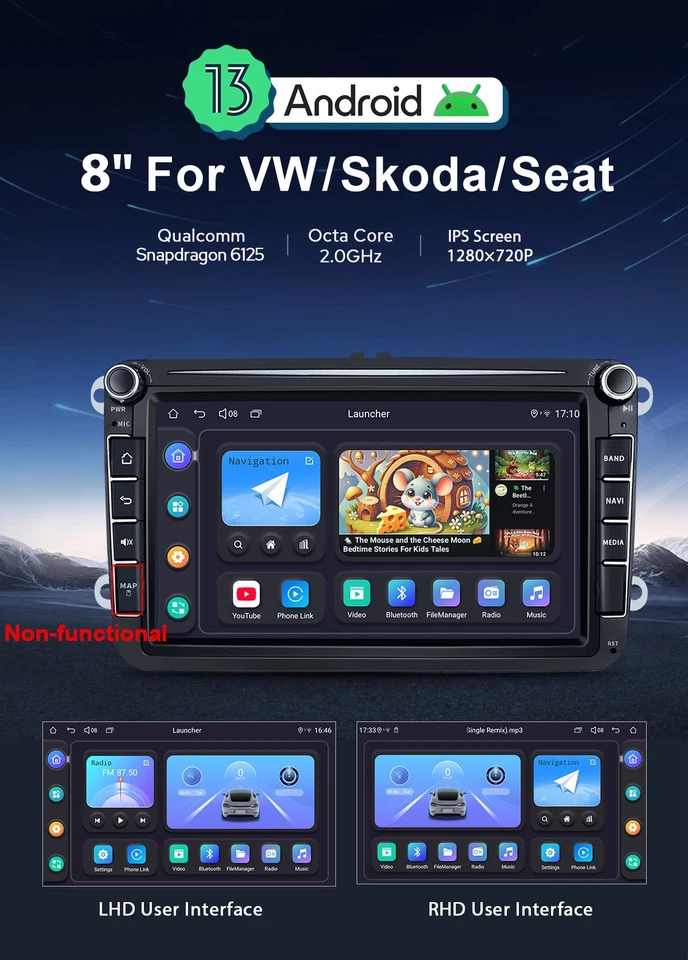 HD 8 Zoll Android 13 Autoradio für VW EOS/ Golf MK5 MK6/ Jetta A5 /Passat 3C B6  - Bild 2 von 4