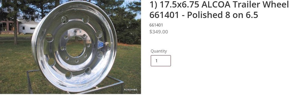 ALCOA Trailer Wheel 661401 Polished 8 on 6.5 With Goodyear Tire 215/75R ...