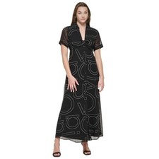 NWT - Calvin Klein Short Sleeve Logo Midi Shirtdress Black/White - Size 2