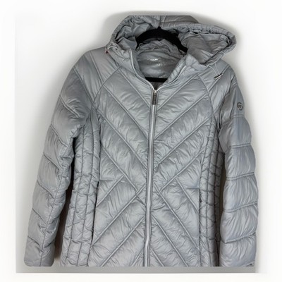 Michael Kors Premium Down Fill Hooded Puffer Jacket Packable Gray Women's Small