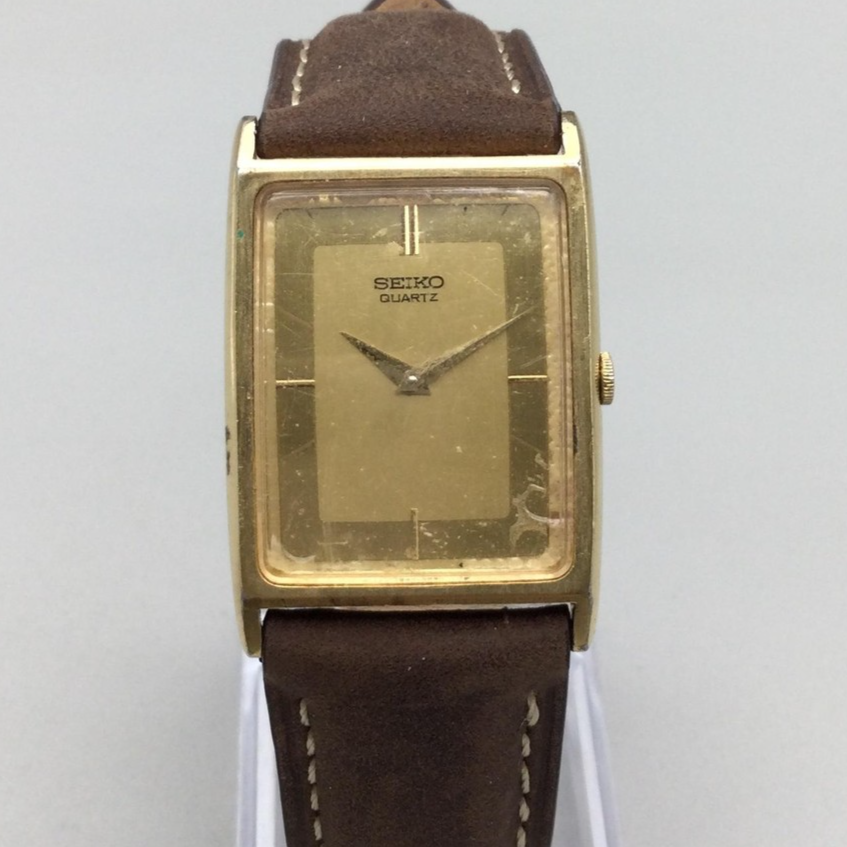 Vintage Seiko Tank 7430-5560 Mens 25mm Watch Gold Tone Brown