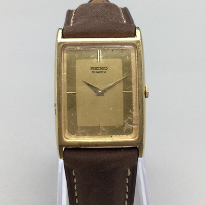Vintage Seiko Tank 7430-5560 Mens 25mm Watch Gold Tone Brown