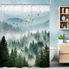 54x78 Inch Green Rustic Mountain Pine Tree Waterproof Fabric Shower Curtain