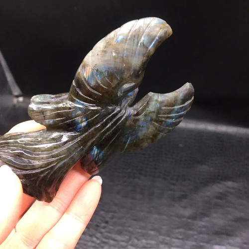 Rainbow ! Natural Labradorite Quartz Carved Angel Healing Reiki Decorate 3.95" - Picture 11 of 17
