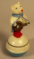 1920s Celluloid Toy Cat with Guitar Roly Poly, Viscoloid