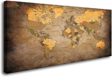 - 1 Piece Vintage World Map Canvas Wall Art- Ready to Hang - Home Office Decor P
