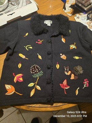 Jack B Quick XL Fall Autumn Sweater with Squirrel! GORGEOUS HEAVY Weight