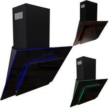 70cm Black Cooker Hood - Angled Extractor Fan with 3 Colour Edge Lit SIA AGE71BL