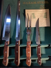 Maxam  Kitchen Knives VTG Japan 4 Piece Carving Set Wood Handle Stainless Steel