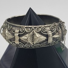 Antique African Berber Moroccan Pyramid Hinged Bangle Bracelet Silver Pewter