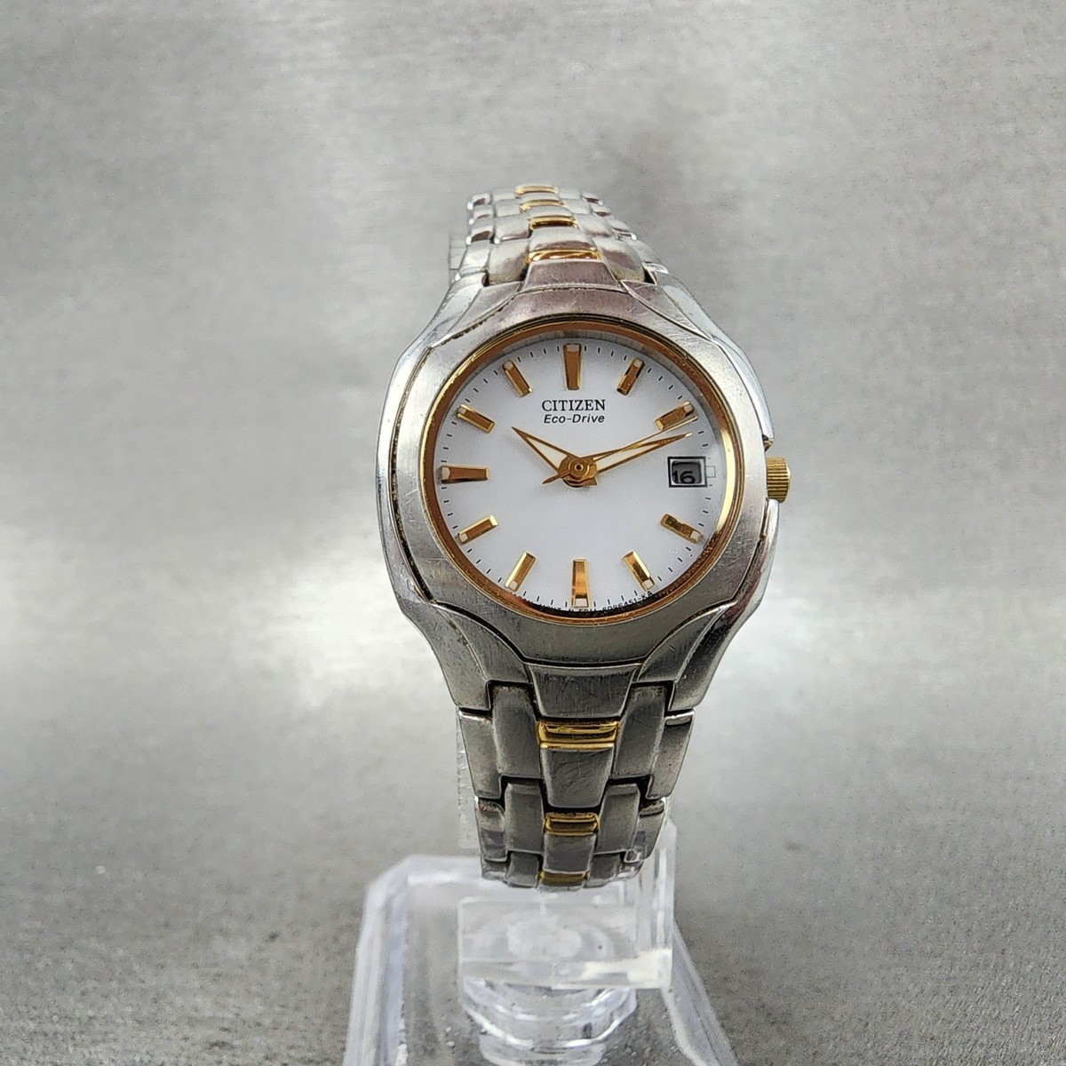 Citizen Eco-Drive Watch Women 25mm White Dial Two Tone Date E011