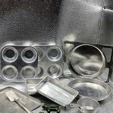 Vintage Aluminum Toy Kitchen Cookware Bakeware Lot Pans Trays Muffin Pan Spatula