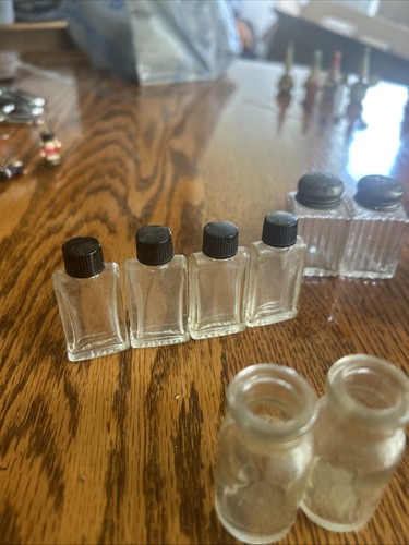 LOT of 13 tiny mini antique Glass bottles medicine perfume Salt And Pepper - Picture 2 of 6