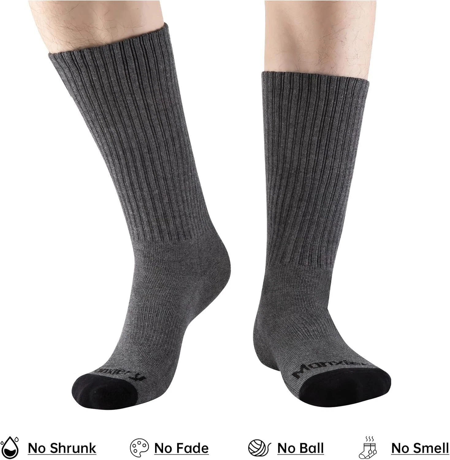 5 Pairs Grey Mens Cotton Moisture Wicking Cushioned Crew Socks Athletic