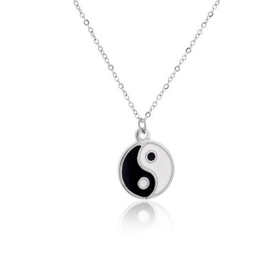 Gold Silver Tone Yin Yang Pendant Black&White Balance Symbol Necklace Unisex (Si