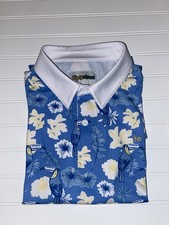 Tipsy Elves Polo Shirt Mens L Blue Botanics Toucan Short Sleeve Golf Hawaiian