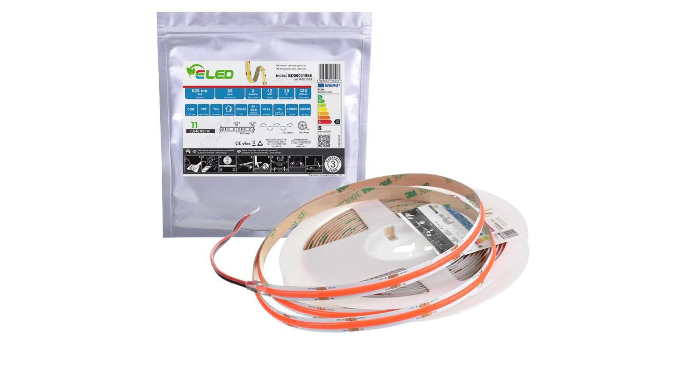 Светодиод Taśma COB 336 чипов 12V 8W 11lm/W czerwona 625nm IP20 - ED00031956 /odcinki