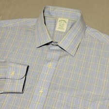 Brooks Brothers Classic Shirt Mens 16 1/2-35 Non Iron Cotton Blue Yellow Check