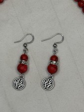 Handmade Red Beaded Necklace  Earrings Set with Charm