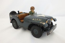Vtg 1950s 1960s Nomura Tin Litho Army Navy Jeep Blue Friction Toy Project