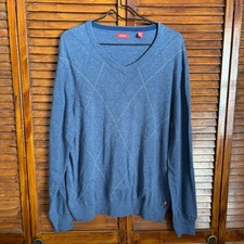 IZOD Men's Blue Argyle V-Neck Sweater - Size Large 42-44 100 Cotton Long Sleeve