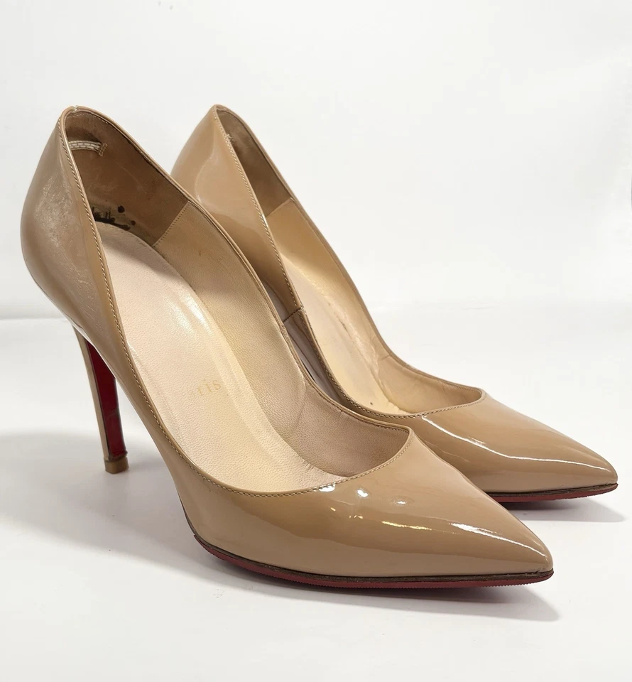 Christian Louboutin Nude Patent Leather Stiletto Heel Pigalle 100 Sz EU 36.5 6.5 - Image 3 of 4