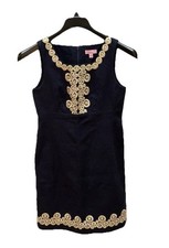 Lilly Pulitzer Adelson Jacquard Shift Dress Size 2 Navy Gold Embroidered