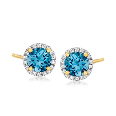 Ohrstecker 14 Kt Gelbgold London Blautopas. Geschenk für Sie.