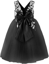 Flower Girl Dress for Wedding Black Tea Length with White Lace Applique size 12