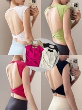 Womens Open Back Workout Tops Longline Sports Bras Padded Crop Tank Top Cami Bra