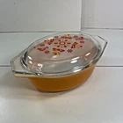 Vintage Pyrex Friendship 043 1 1/2 QT Orange Casserole Clear Patterned Lid 👀