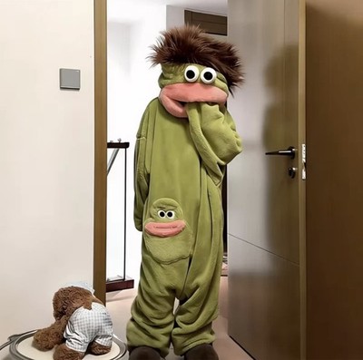 Viral Big Mouth Monster Funny Costume- Unisex - Bodysuit - Green Monster