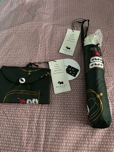 Radley Bell Boy Dalmatian Dark Green-Umbrella & Foldaway tote Bag-BNWT RRP £46  - Picture 2 of 3