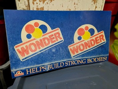 Vintage Original Wonder Bread Cardboard Store Shelf Sign Builds Strong Bodies 